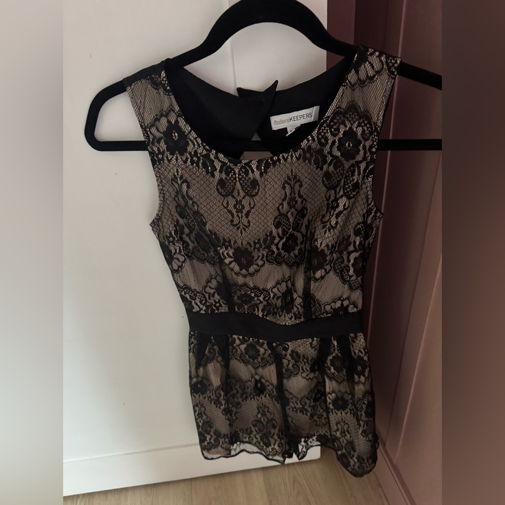 Finders Keepers Black and Cream Lace Romper